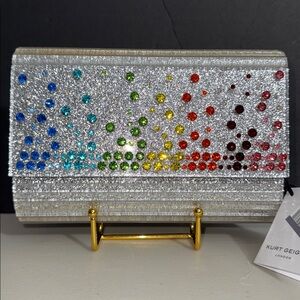 KURT GEIGER NEW Glittery Silver rainbow Clutch multi way crossbody Bag